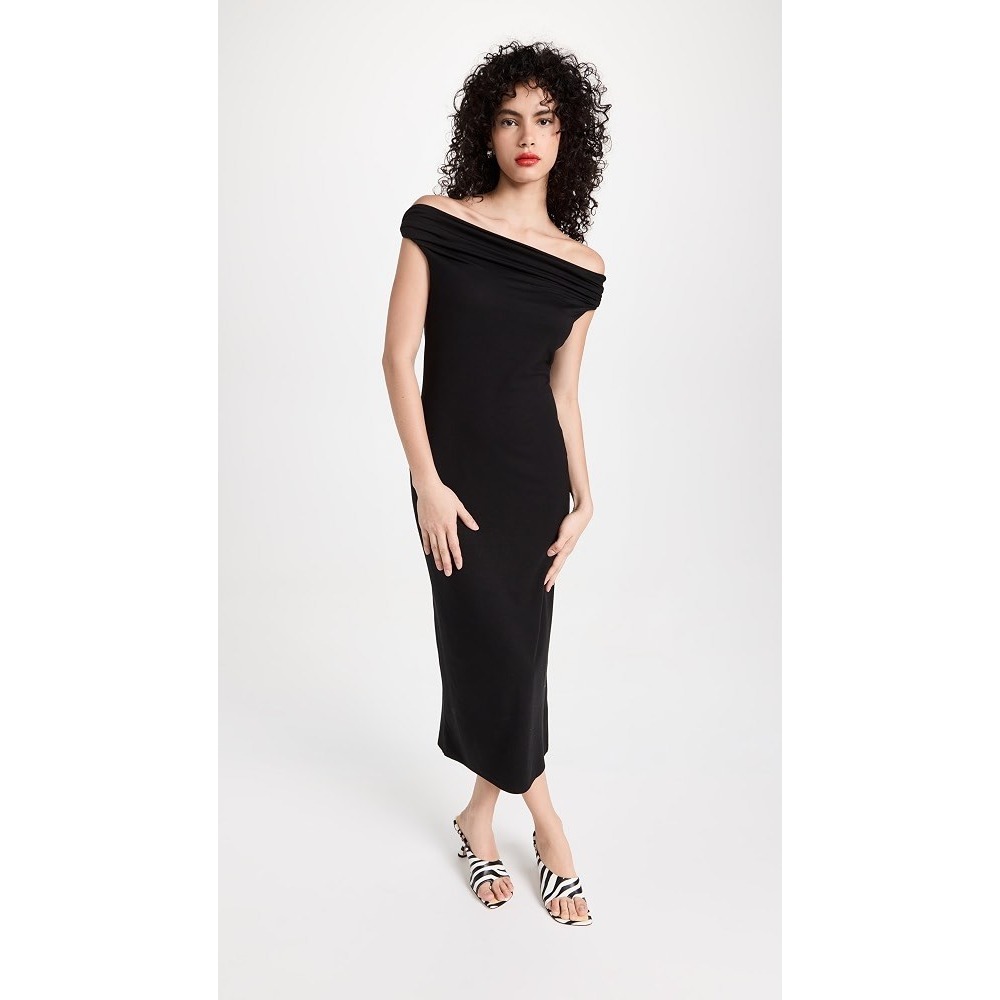 Reformation Jamen Off Shoulder Knit Midi Dress Black Made in USA Size Small